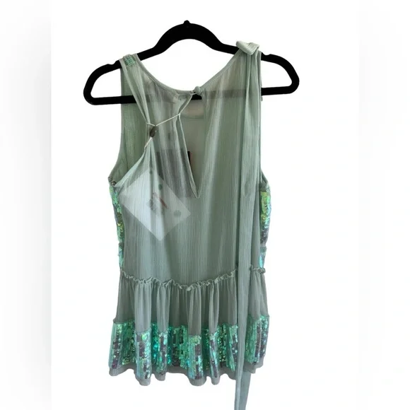 TWINSET Milano NWT Sequin Mesh Bow Tank Top Blouse Mint Green, Party, Sparkle S‍ - Picture 8 of 11